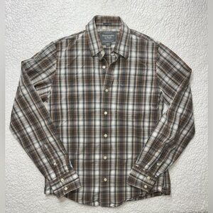 Abercrombie & Fitch Shirt Button Down Brown Blue Mens Large Muscle Fit